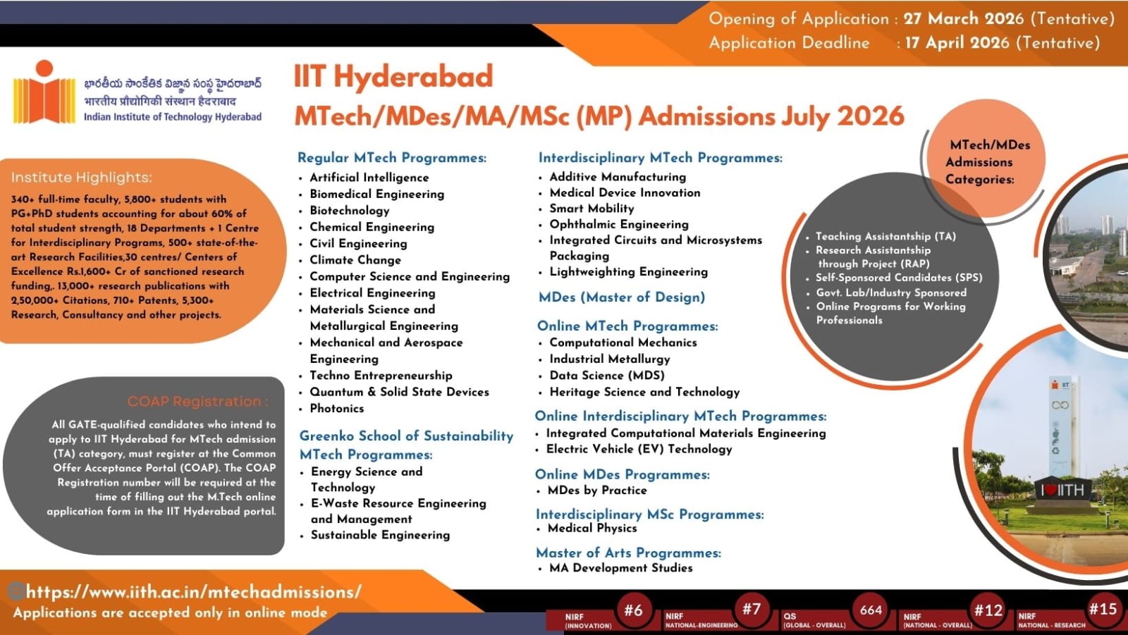 IIT Hyderabad PG Admissions July 2026 Flyer