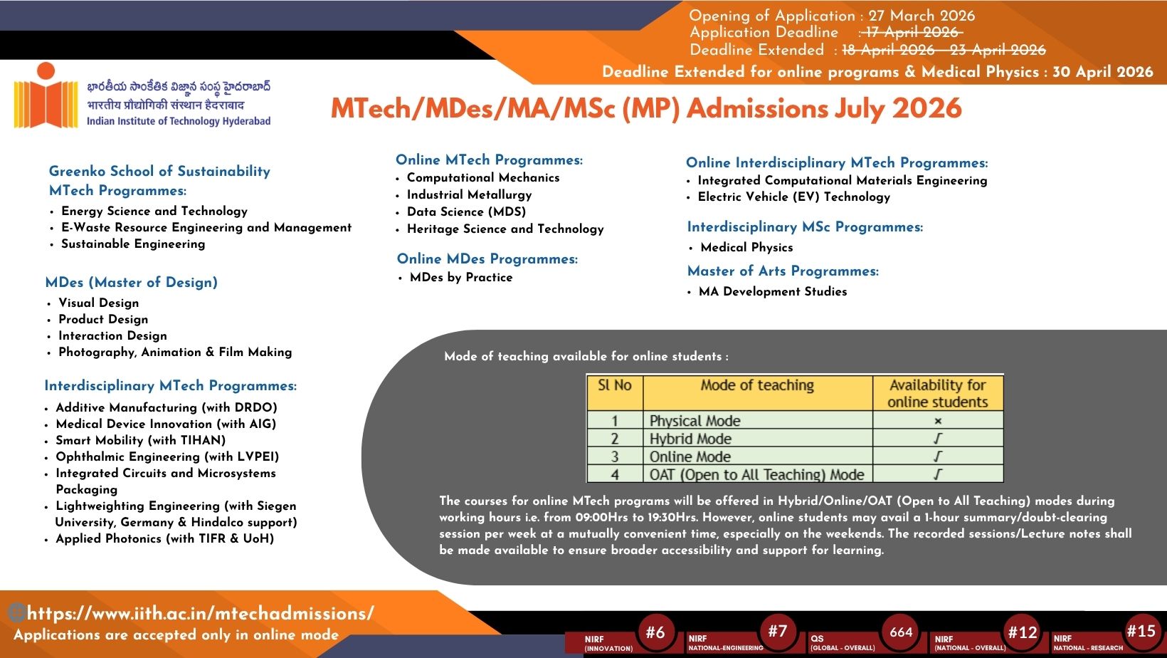 IIT Hyderabad PG Admissions July 2026 Flyer