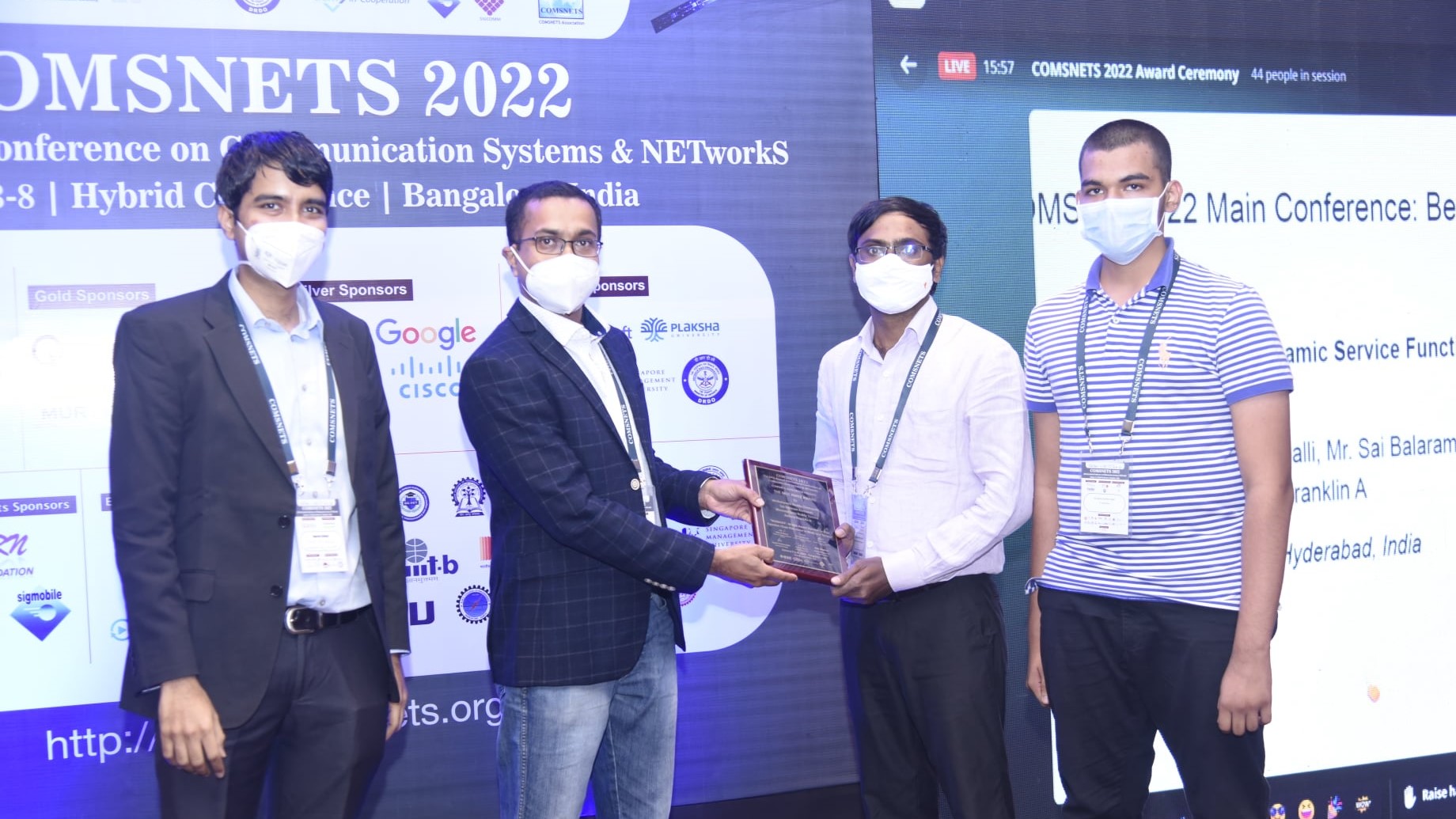 Venkatarami Reddy Chintapalli, Sai Balaram Korrapati, Prof. Bheemarjuna Reddy Tamma and Dr. Antony Franklin have their paper selected as the Best Paper at COMSNETS 2022