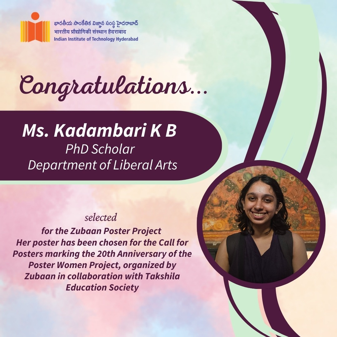 IITH Congratulates PhD Scholar Ms. Kadambari K B from Department of Liberal Arts